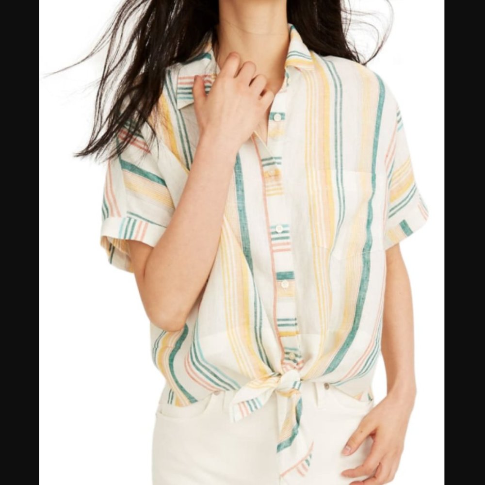 Madewell - Pineapple Stripe Linen Tie Front Shirt